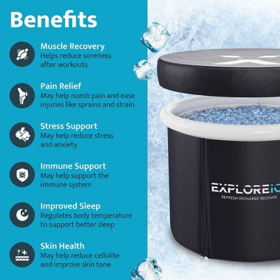  Explore Ice Bath Pro Max XL Outdoor Inflatable Portable Athlete Cold Water Therapy Plunge Barrel Bath Tub With Lid And Carry Bag, 2 Pack, Black/White