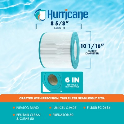  Hurricane Filters Replacement Spa Filter Cartridge For Pleatco PAP50, Unicel C-9405, Filbur FC-0684, Pentair Clean & Clear 50, Predator 50 (2 Pack)