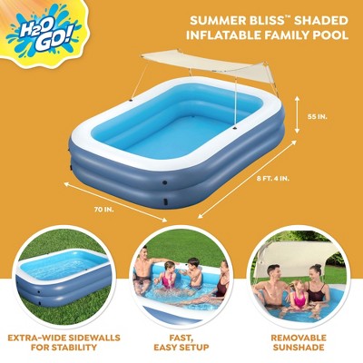 Bestway H2OGO! 8 Foot 4 Inch By 70 Inch Summer Bliss Shaded Inflatable Family Pool With 2 Quick Release Valves And Repair Patch For Kids Ages 6 Above