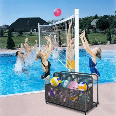  Outdoor Wicker Patio Pool Float Storage Basket PE Rattan With Rolling Wheels For Floaties, Life Vests, Beach Balls, Toys, And Patio Furniture