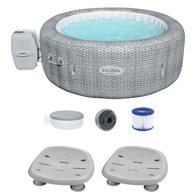  Bestway Coleman Honolulu AirJet Inflatable Hot Tub With EnergySense Cover And 2-Pack Of SaluSpa Underwater Non-Slip Spa Seat With Adjustable Legs