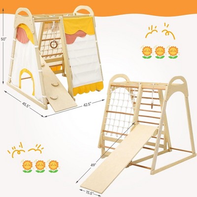  Toddler 7-in-1 Indoor Wooden Climbing Frame Toy Set Climbing Structure With Tent Railing Slide,for Boys And Girls