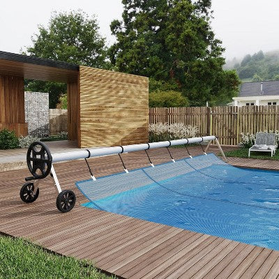  Heavy-Duty Aluminum Pool Cover Reel System, Rust-Resistant Frame With Upgraded Bearings, Designed For Inground Pools, Easy Rolling Operation