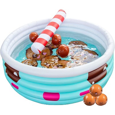  Large Inflatable Kiddie Pool For Kids & Family- 5.5 FT Backyard Swimming Pool W Mini Boba Beach Balls & Pool Noodle Straw- Toddlers & Kids 3+