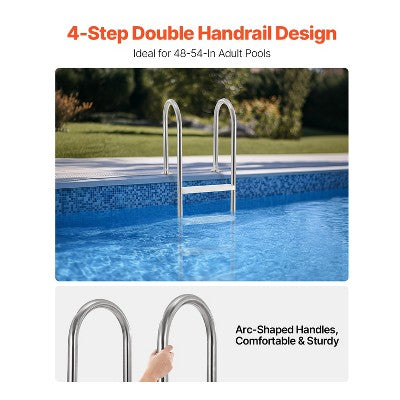  VEVOR Swimming Pool Ladder, 4-Step Double Handrails Stairs With Non-slip Heavy Duty Steps, Stainless Steel Load Capacity 265 Lbs, Silver