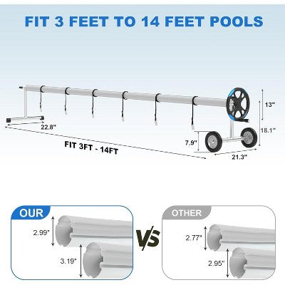  Heavy-Duty Aluminum Pool Cover Reel System For Inground Pools, Upgraded Bearings For Smooth Operation, Rust-Resistant Frame, Durable And Easy To Use