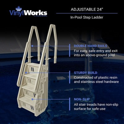  Vinyl Works Adjustable 24 Inch In-Pool Step Ladder For Above Ground Pools