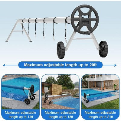  Heavy-Duty Aluminum Pool Cover Reel System, Rust-Resistant Frame With Upgraded Bearings, Designed For Inground Pools, Easy Rolling Operation