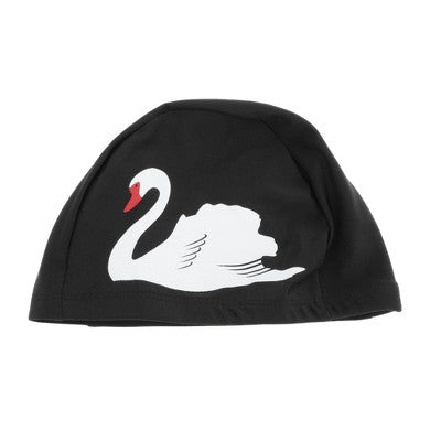  Unique Bargains Nylon Swans Print Swim Cap Black White 1 Pc