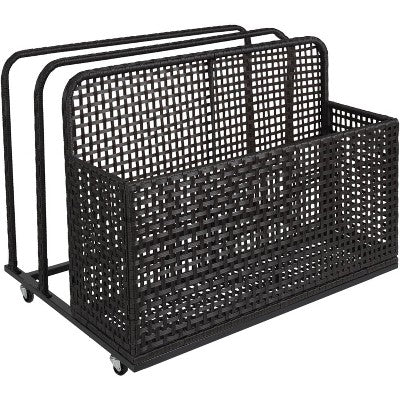 Double-Layer Poolside Float Storage Box With PE Rattan Design, Outdoor Rolling Pool Caddy For Patio, Durable Beach And Pool Storage Solution