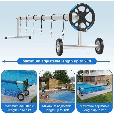  Heavy-Duty Aluminum Pool Cover Reel System For Inground Pools, Upgraded Bearings For Smooth Operation, Rust-Resistant Frame, Durable And Easy To Use
