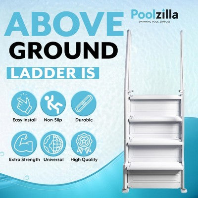  Poolzilla 32" Wide Above Ground Step Ladder With Handrails | 48-54" Deep Pools