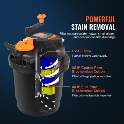  VEVOR Bio Pressure Pond Filter, Up To 1600 Gallons, With 13W UV-C Light, 1580 GPH, Pressurized Biological Pond Filter System Filtration Equipment