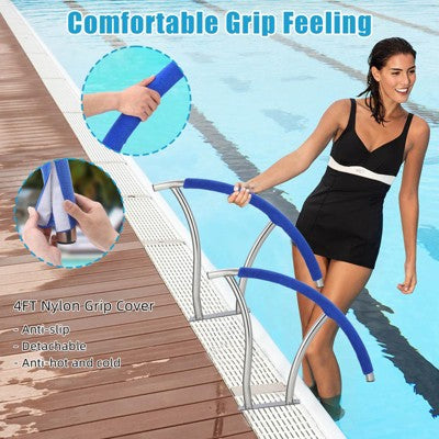  Pool Rails , Pool Handrails For Inground Pool 304 Stainless Steel Big Load Capacity Rustproof With Blue Grip Cover & Accessories