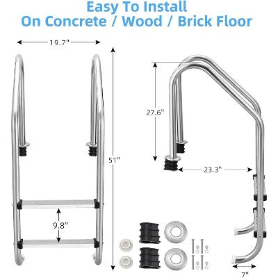  2/3/4/5 Step Inground Pool Ladder – 304 Stainless Steel Swimming Pool Steps With Non-Slip Treads, Heavy-Duty Ladde