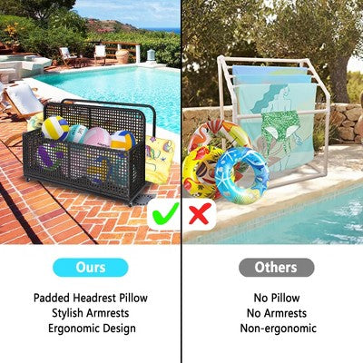  Poolside Rattan Storage Box With Rolling Wheels | 43.3" L X 22.5" W X 28.7" H | Versatile For Poolsides