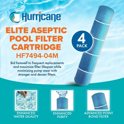 Hurricane 4 Pack HF7494 Elite Aseptic Pool Filter Cartridge Replacement For PA131, Unicel C-7494, Filbur FC-1227, Hayward C5030, C5025, C5020