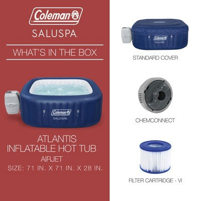  Coleman SaluSpa Atlantis AirJet Inflatable Hot Tub W/Set Of 2 SaluSpa Underwater Non Slip Pool And Spa Seat And 2 Padded Headrest Pillows, Gray