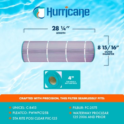  Hurricane 3 Pack HF8413-01P Platinum Purple Pool Filter Cartridge Replacement For PWWPC125B, Unicel C-8413, Filbur FC-2575, Waterway Proclear 125