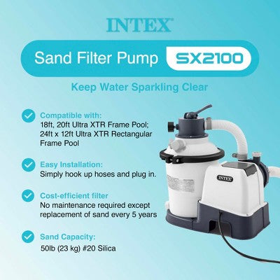  Intex 26645EG Krystal Clear 2100 GPH Sand Filter Pump For Above Ground Pools Bundled With OptiFlow Premium Pure Silica Filter Sand, 50 Lb Bag