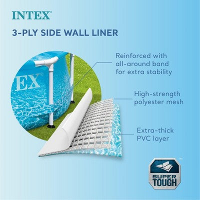  Intex 10 Foot X 30 Inch Round Metal Frame Outdoor Backyard Above Ground Beachside Swimming Pool With Reinforced Sidewalls, Blue