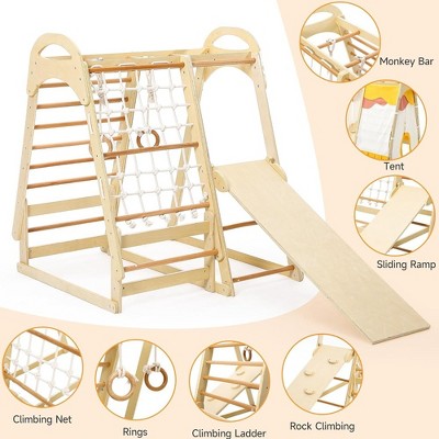  Toddler 7-in-1 Indoor Wooden Climbing Frame Toy Set Climbing Structure With Tent Railing Slide,for Boys And Girls
