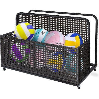  Waterproof Wicker Pool Float Storage Basket With Rolling Wheels, Large Outdoor Organizer, Patio Deck Box For Backyard And Poolside Use