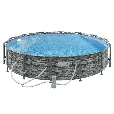  Outsunny 168.1" X 33.1" Round Above Ground Swimming Pool With Cartridge Filter Pump And Repair Patch, Steel Frame Pool