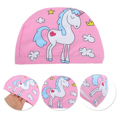  Unique Bargains Kid's Polyester Unicorns Pattern Swim Cap Pink White 1 Pc