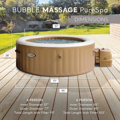  INTEX 28425EP PureSpa Bubble Massage Spa Set: Includes Energy Efficient Spa Cover – 120 Bubble Jets – 4 Person Capacity – 77" X 28"