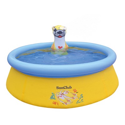  JLeisure Sun Club 5 Foot 2 Person Outdoor Above Ground Blow Up Inflatable Kiddie Swimming Pool With 3D Sea Otter Spray, 6 Pack, Yellow/Blue