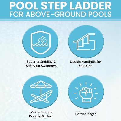  Poolzilla Pool Step Ladder For Above Ground Pools - Deck Mounted Ladder W/Wide Non Skid Platform - For 48’’ To 54’’ In. Above Ground Pools