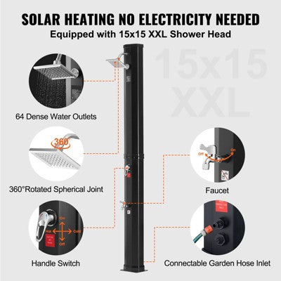 VEVOR Outdoor Solar Heated Shower, 9.25 Gallon Poolside Shower Kit With Shower Head And Foot Shower Tap, Double Buckle Fast Assembly W/ Pre-Drilled