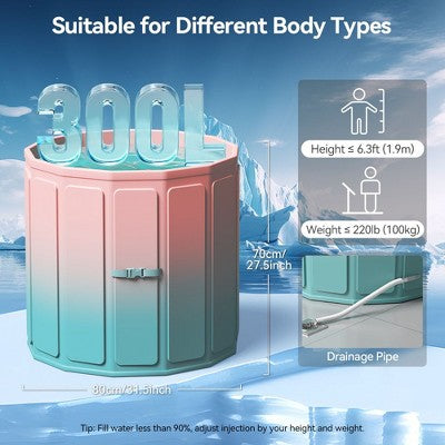  WARMOUNTS 77 Gallon Foldable Cold Plunge Tub With 5-Layer Insulation For Hot & Cold Therapy