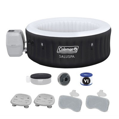  Bestway Coleman Miami AirJet Inflatable Hot Tub With EnergySense Cover, 2-Pack Of SaluSpa Spa Seat And 2 Sets Of SaluSpa Padded Headrest Pillows