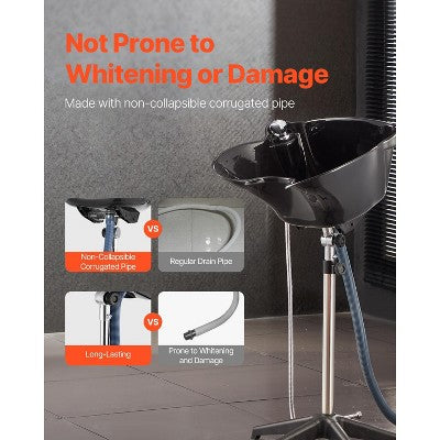  VEVOR Portable Shampoo Bowl, Deep Shampoo Sink For Washing Hair With Adjustable Height And Angle, Includes Drain Hose, Shower Head, Black