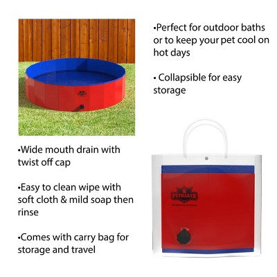  Portable Plastic Pool For Dogs - 47-Inch Diameter Foldable Pool With Carrying Bag - Large Pet Pool With Drain For Bathing Or Play By PETMAKER (Red)
