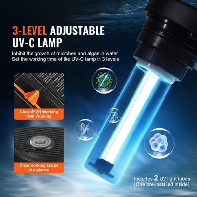  VEVOR Bio Pressure Pond Filter, Up To 1600 Gallons, With 13W UV-C Light, 1580 GPH, Pressurized Biological Pond Filter System Filtration Equipment