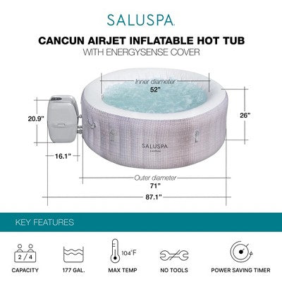  Bestway SaluSpa Cancun AirJet Inflatable Hot Tub With 120 Soothing Jets