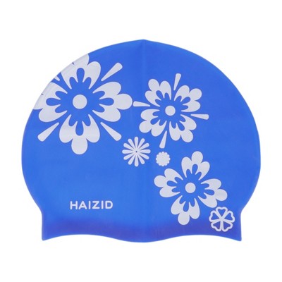  Unique Bargains Silicone Square Flower Pattern Waterproof Swim Cap 1 Pc