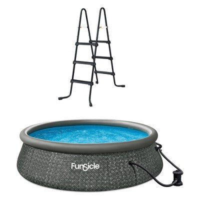  Funsicle SureStep 36 Inch 3 Stair Plastic Lightweight Above Ground Pool Ladder With QuickSet 12' X 36" Durable Ring Top Above Ground Swimming Pool