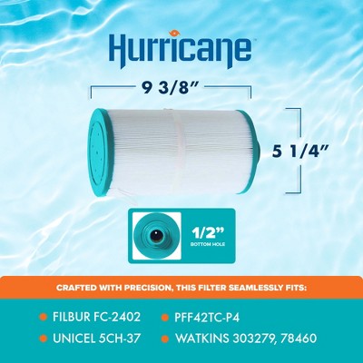  Hurricane Filters HF5H37-01 Advanced Spa Filter Cartridge - Replacement For PFF42TC-P4, Unicel 5CH-37, Filbur FC-2402, Watkins 303279, 78460