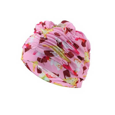  Unique Bargains Polyester Ice Cream Pattern Swim Cap 5.91"x9.25" Pink Yellow 1 Pc