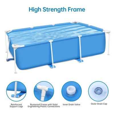  Above Ground Pool Set, Round Or Rectangular Frame Swimming Pool, Outdoor Backyard Family Pool, Corrosion & Puncture Resistant, Includes Filter & Pump