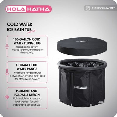  HolaHatha 120 Gal Ice Bath Tub, Portable Cold Water Plunge Recovery Tub W/ Lid Cover