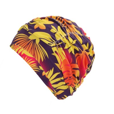  Unique Bargains Nylon Leaves Pattern Swimming Cap Orange Yellow 1 Pc
