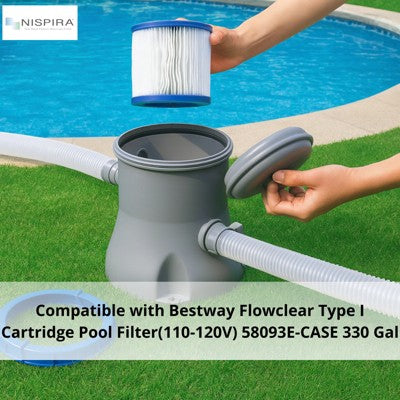  Nispira Pool Filter Replacement For Bestway Flowclear Type I Cartridge Pool Filter(110-120V) 58093E-CASE 330 Gal. | Pack Of 2