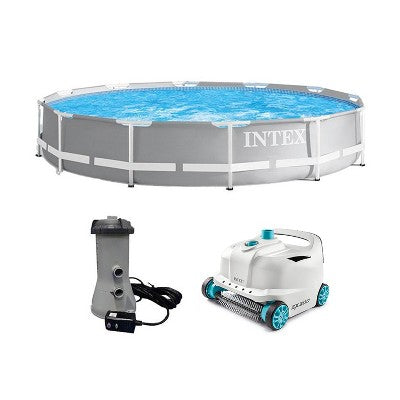  Intex 26711EH 12ft X 30in Prism Frame Above Ground Swimming Pool With 530 GPH GCFI Filter Pump And Robot Vacuum Cleaner Fits Up To 6 People