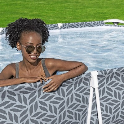  Bestway Steel Pro Rectangular Swimming Pool Above Ground Outdoor Backyard Framed Pool Set With 330 Gallon Filter Pump, 12' X 6' 7" X 26", Gray