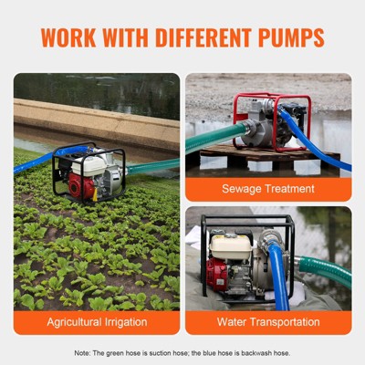  VEVOR Suction Hose Kit For Water Pump, With 2 In X 50 Ft Blue Backwash Hose, 20 Ft Green Suction Hose, And Steel Round Hole Strainer, Green